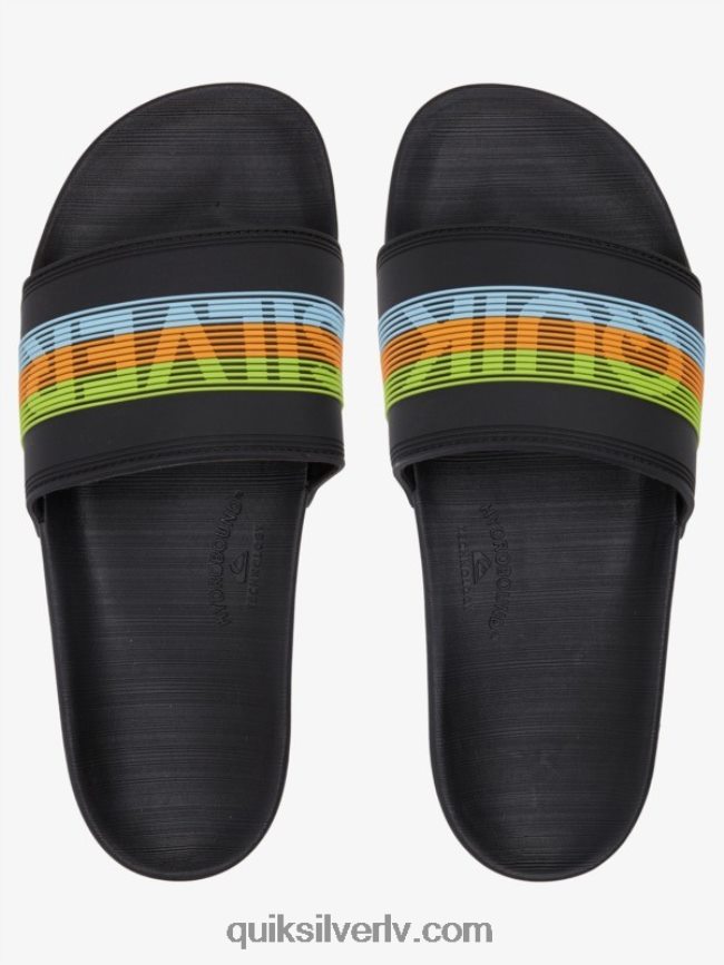 vīriešiem Quiksilver rivi wordmark slide slider sandales melns/oranžs/zils 88064R693