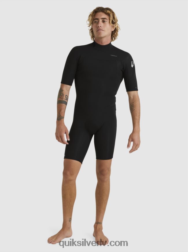 vīriešiem Quiksilver 2/2 mm ikdienas sesijas atsperu tērps ar īsām piedurknēm ar rāvējslēdzēju melns 88064R1432