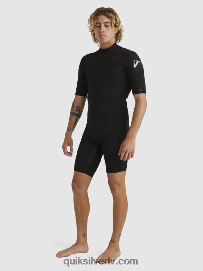 vīriešiem Quiksilver 2/2 mm ikdienas sesijas atsperu tērps ar īsām piedurknēm ar rāvējslēdzēju melns 88064R1432