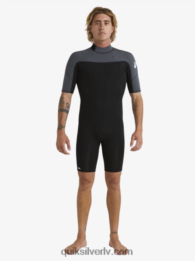vīriešiem Quiksilver 2/2 mm ikdienas sesijas atsperu tērps ar īsām piedurknēm ar rāvējslēdzēju melns / ieroču metāls 88064R1433