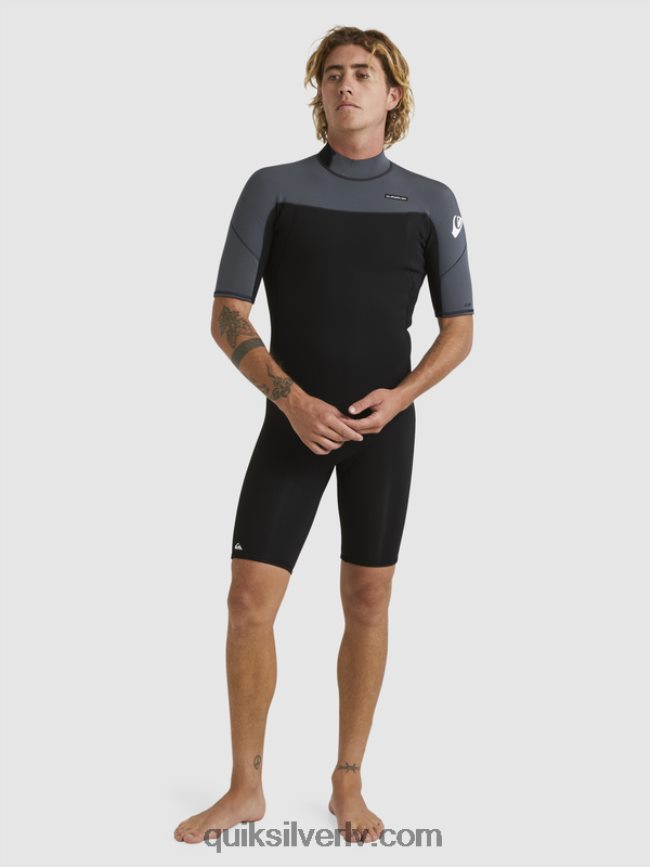 vīriešiem Quiksilver 2/2 mm ikdienas sesijas atsperu tērps ar īsām piedurknēm ar rāvējslēdzēju melns / ieroču metāls 88064R1433