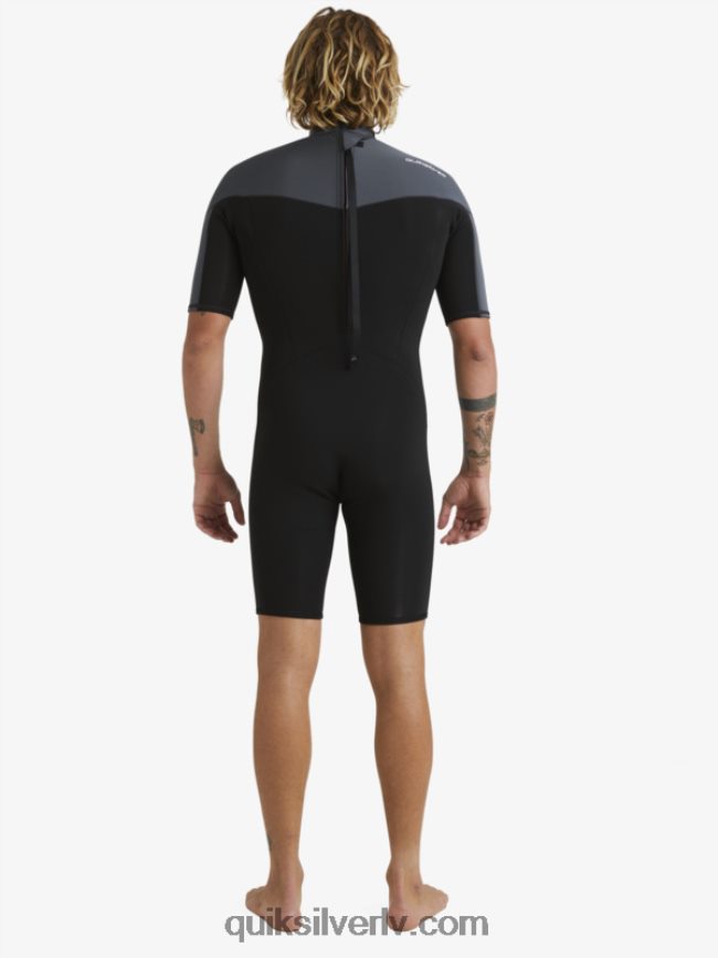 vīriešiem Quiksilver 2/2 mm ikdienas sesijas atsperu tērps ar īsām piedurknēm ar rāvējslēdzēju melns / ieroču metāls 88064R1433