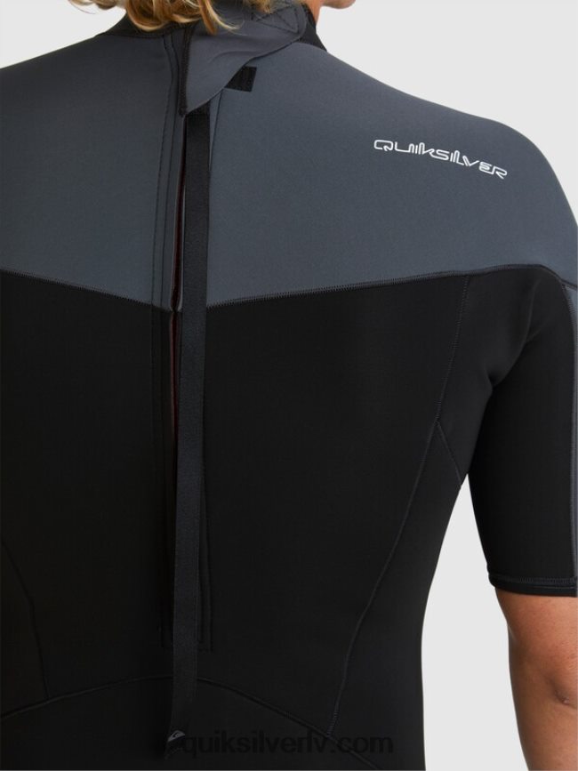 vīriešiem Quiksilver 2/2 mm ikdienas sesijas atsperu tērps ar īsām piedurknēm ar rāvējslēdzēju melns / ieroču metāls 88064R1433