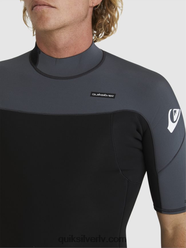 vīriešiem Quiksilver 2/2 mm ikdienas sesijas atsperu tērps ar īsām piedurknēm ar rāvējslēdzēju melns / ieroču metāls 88064R1433