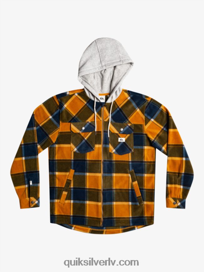 vīriešiem Quiksilver super uzbriest vilnas jaka ar kapuci ar rāvējslēdzēju buks brūns flaneļa pleds 88064R1474