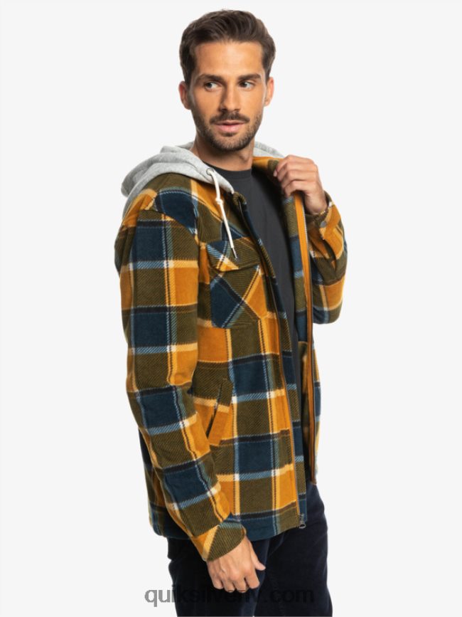 vīriešiem Quiksilver super uzbriest vilnas jaka ar kapuci ar rāvējslēdzēju buks brūns flaneļa pleds 88064R1474