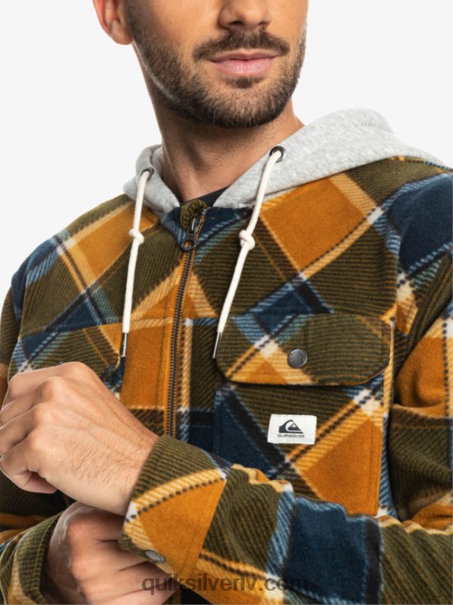 vīriešiem Quiksilver super uzbriest vilnas jaka ar kapuci ar rāvējslēdzēju buks brūns flaneļa pleds 88064R1474