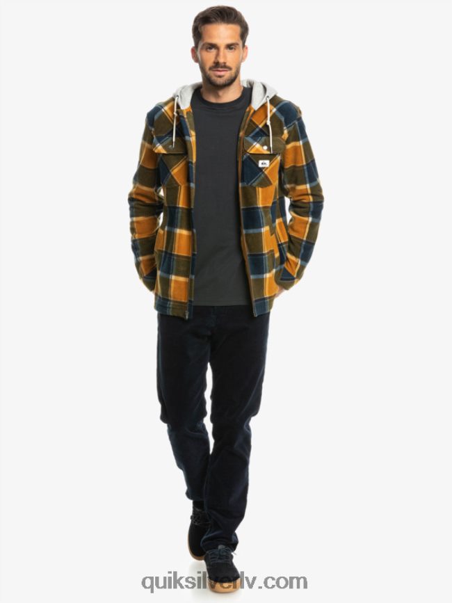 vīriešiem Quiksilver super uzbriest vilnas jaka ar kapuci ar rāvējslēdzēju buks brūns flaneļa pleds 88064R1474