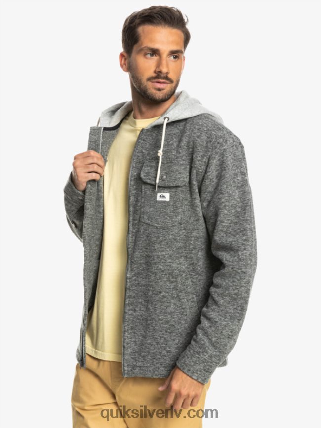 vīriešiem Quiksilver super uzbriest vilnas jaka ar kapuci ar rāvējslēdzēju tumši pelēki virši 88064R1472