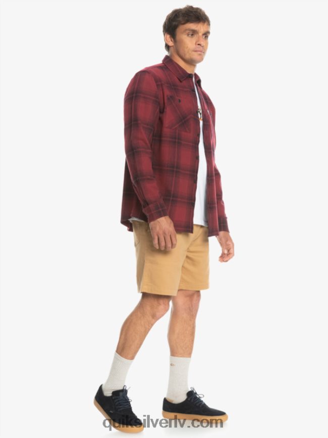 vīriešiem Quiksilver Saturna rūtains krekls ar garām piedurknēm rubīns vīns saturns 88064R1691