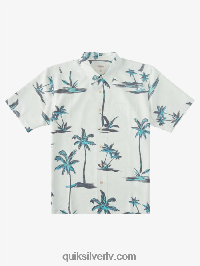 vīriešiem Quiksilver Waterman Sea Breezer havajiešu krekls ar īsām piedurknēm smalks zaļš jūras brīze 88064R1500