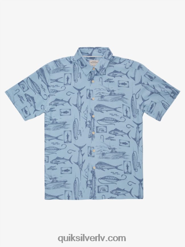 vīriešiem Quiksilver Waterman slack line krekls ar īsām piedurknēm krēslas zila vaļīga līnija 88064R1218