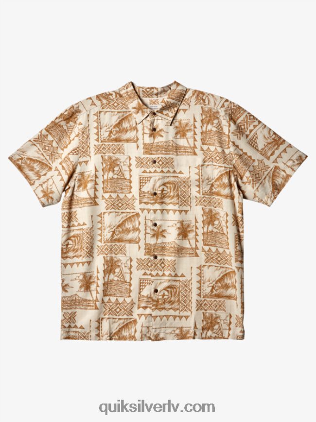 vīriešiem Quiksilver Waterman surf trippers krekls ar īsām piedurknēm brūnie rīsi sērfošanas braucēji 88064R432