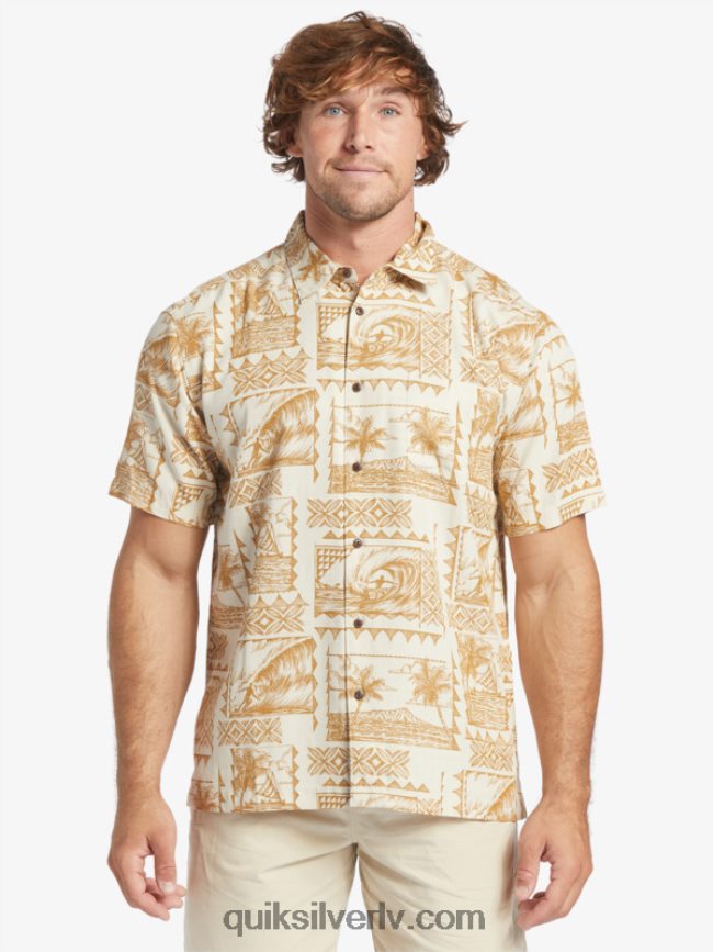 vīriešiem Quiksilver Waterman surf trippers krekls ar īsām piedurknēm brūnie rīsi sērfošanas braucēji 88064R432
