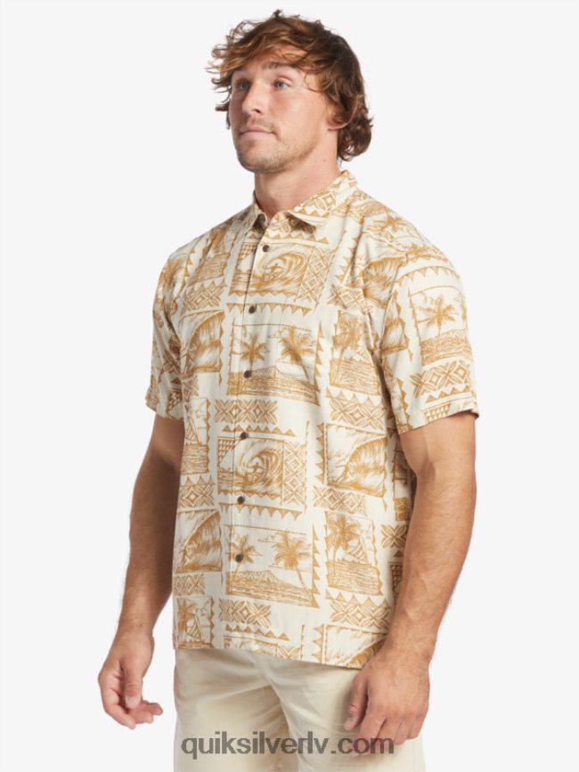 vīriešiem Quiksilver Waterman surf trippers krekls ar īsām piedurknēm brūnie rīsi sērfošanas braucēji 88064R432