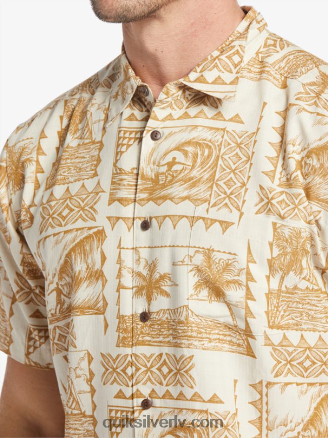vīriešiem Quiksilver Waterman surf trippers krekls ar īsām piedurknēm brūnie rīsi sērfošanas braucēji 88064R432