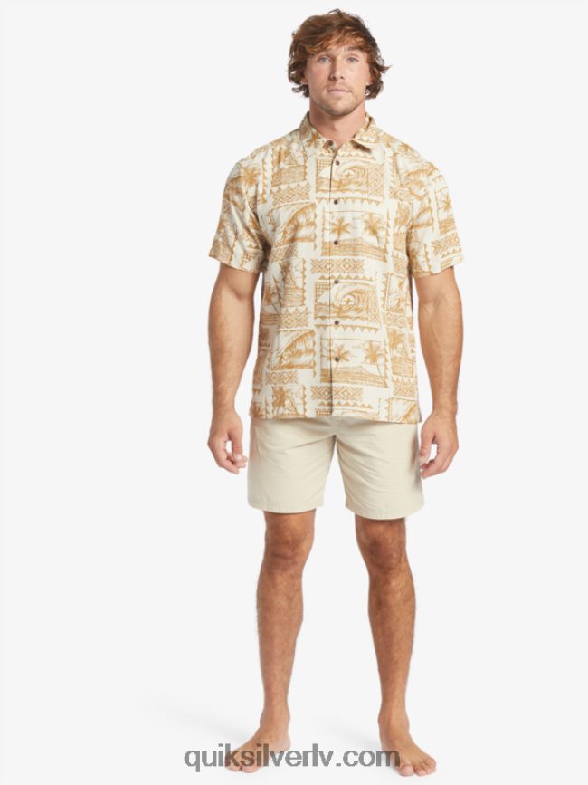 vīriešiem Quiksilver Waterman surf trippers krekls ar īsām piedurknēm brūnie rīsi sērfošanas braucēji 88064R432