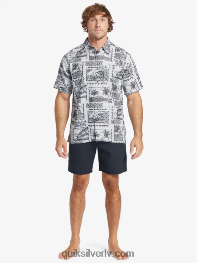 vīriešiem Quiksilver Waterman surf trippers krekls ar īsām piedurknēm melnie sērfošanas braucēji 88064R433
