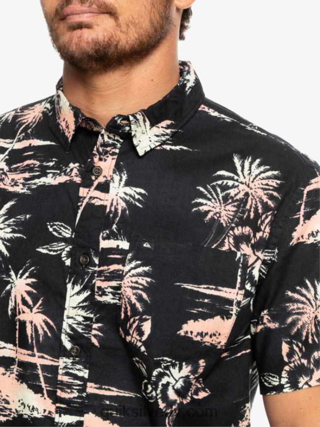 vīriešiem Quiksilver airflow kokvilnas krekls ar īsām piedurknēm melna gaisa plūsma 88064R1369