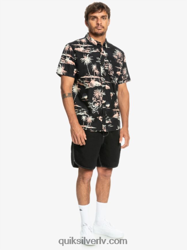vīriešiem Quiksilver airflow kokvilnas krekls ar īsām piedurknēm melna gaisa plūsma 88064R1369
