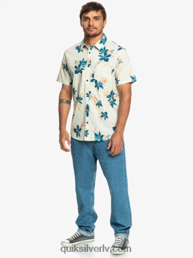 vīriešiem Quiksilver brīvdienu krekls ar īsām piedurknēm bērzs svētīts 88064R1088