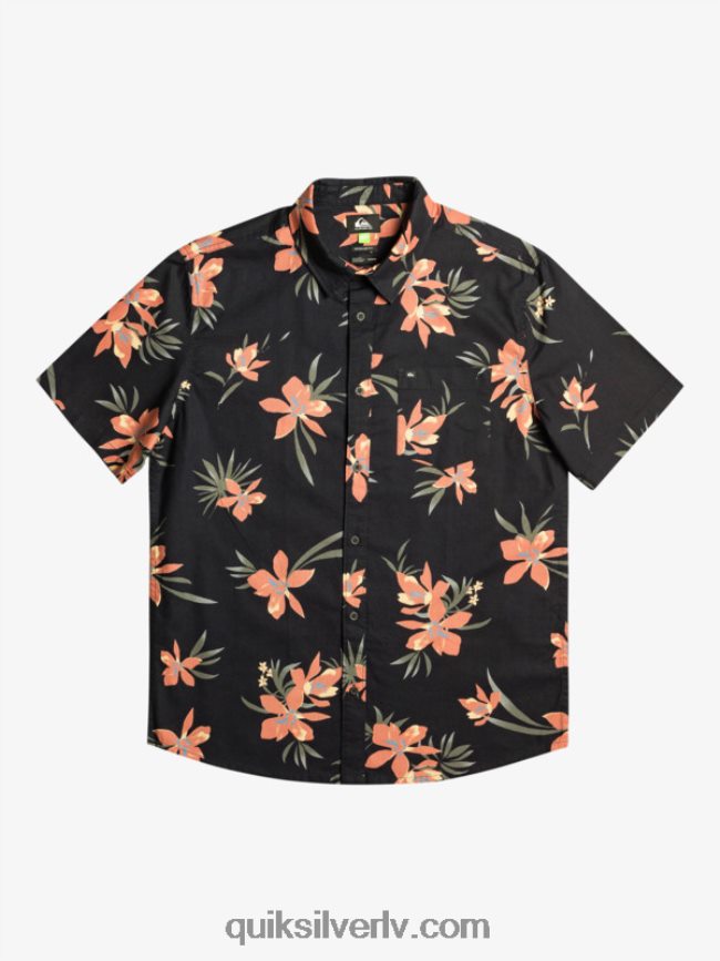 vīriešiem Quiksilver brīvdienu krekls ar īsām piedurknēm melns atvaļinājums 88064R1087