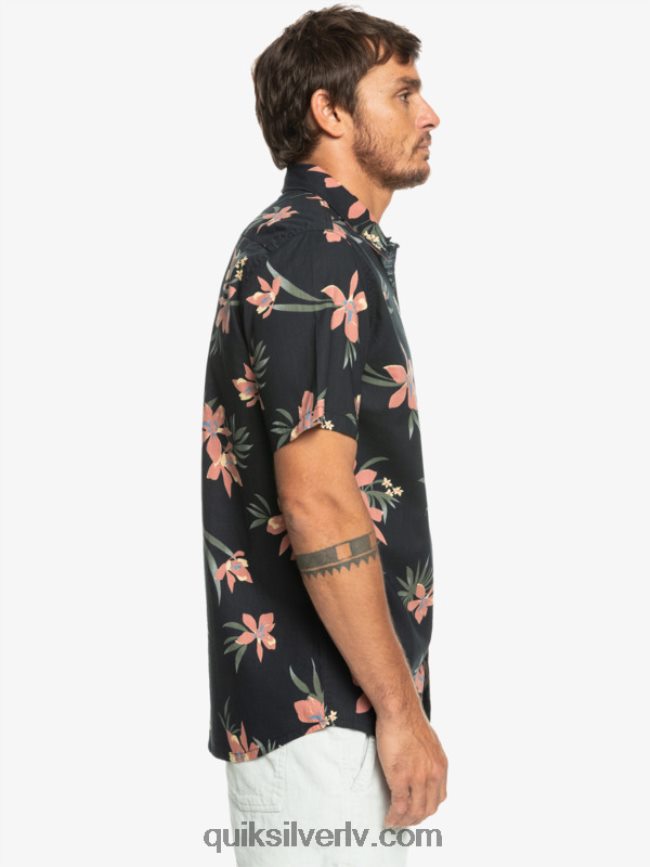 vīriešiem Quiksilver brīvdienu krekls ar īsām piedurknēm melns atvaļinājums 88064R1087