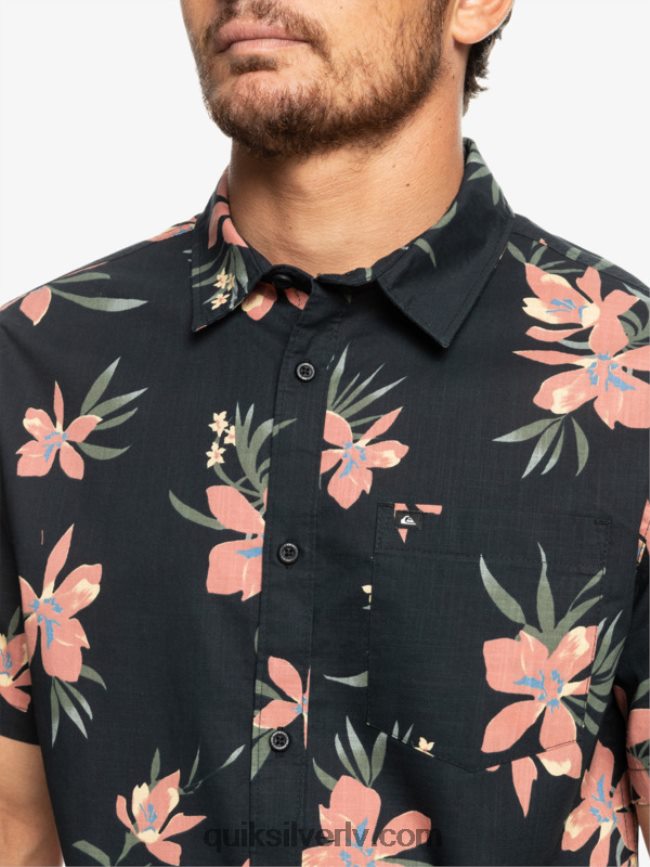 vīriešiem Quiksilver brīvdienu krekls ar īsām piedurknēm melns atvaļinājums 88064R1087