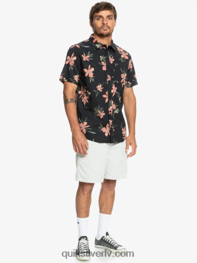 vīriešiem Quiksilver brīvdienu krekls ar īsām piedurknēm melns atvaļinājums 88064R1087