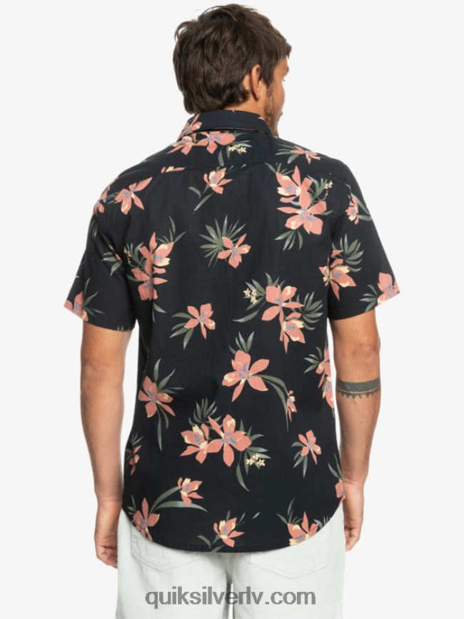 vīriešiem Quiksilver brīvdienu krekls ar īsām piedurknēm melns atvaļinājums 88064R1087