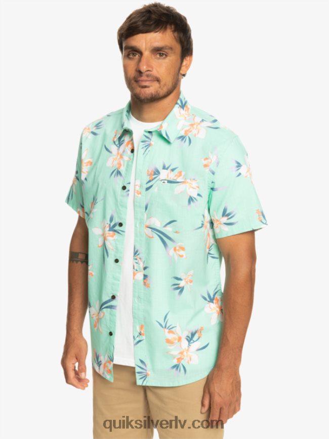 vīriešiem Quiksilver brīvdienu krekls ar īsām piedurknēm pludmales stikls aizvērts 88064R1089