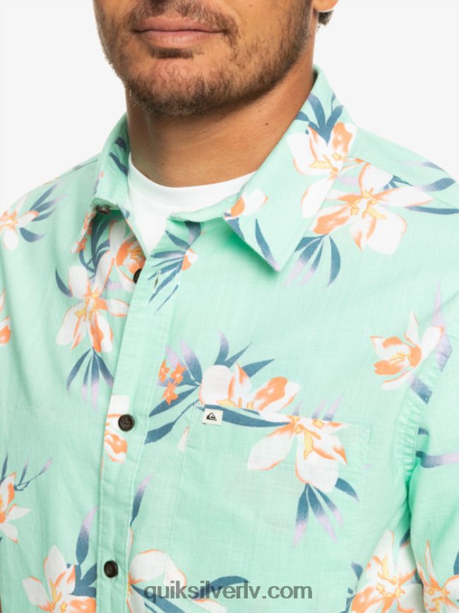 vīriešiem Quiksilver brīvdienu krekls ar īsām piedurknēm pludmales stikls aizvērts 88064R1089