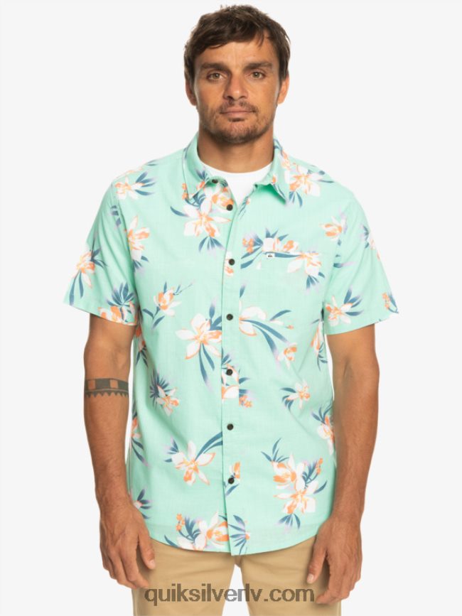 vīriešiem Quiksilver brīvdienu krekls ar īsām piedurknēm pludmales stikls aizvērts 88064R1089