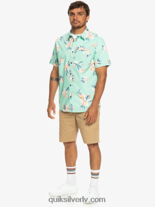 vīriešiem Quiksilver brīvdienu krekls ar īsām piedurknēm pludmales stikls aizvērts 88064R1089
