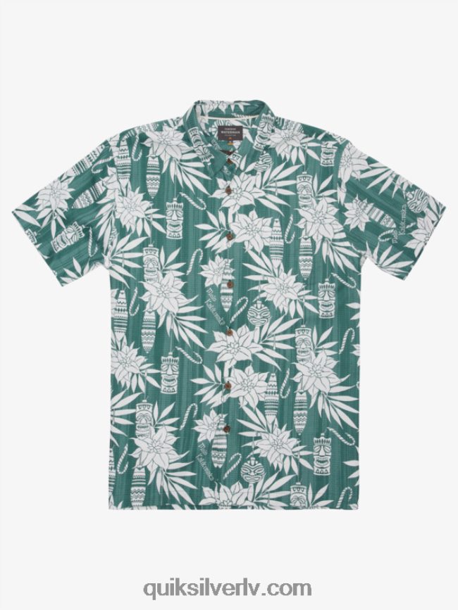 vīriešiem Quiksilver ūdensvīra brīvdienu krekls ar īsām piedurknēm dūmu priedes svētku laiks 88064R1797