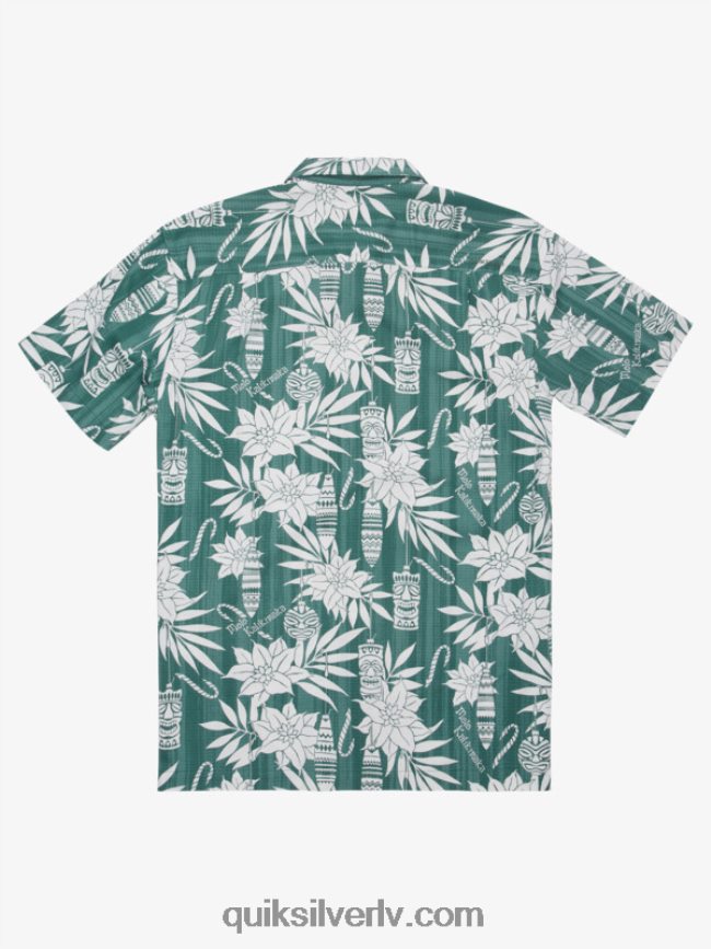 vīriešiem Quiksilver ūdensvīra brīvdienu krekls ar īsām piedurknēm dūmu priedes svētku laiks 88064R1797