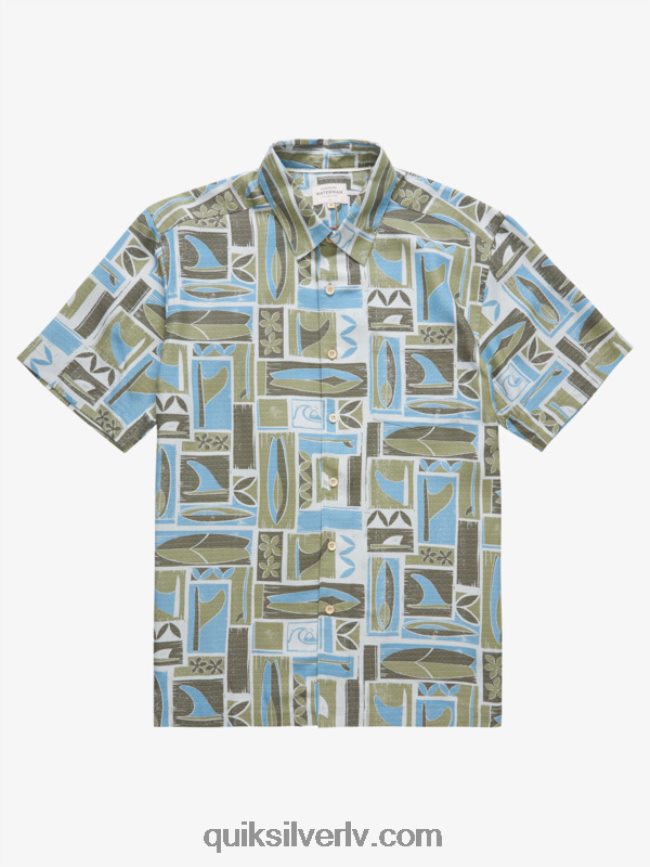 vīriešiem Quiksilver ūdensvīra kapua krekls ar īsām piedurknēm putekļainā olīvu kapua 88064R1890