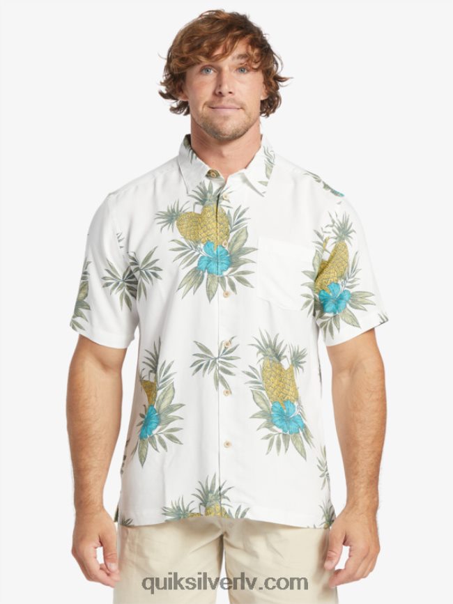 vīriešiem Quiksilver ūdensvīra lauka darba krekls ar īsām piedurknēm antīks balts lauka darbs 88064R450