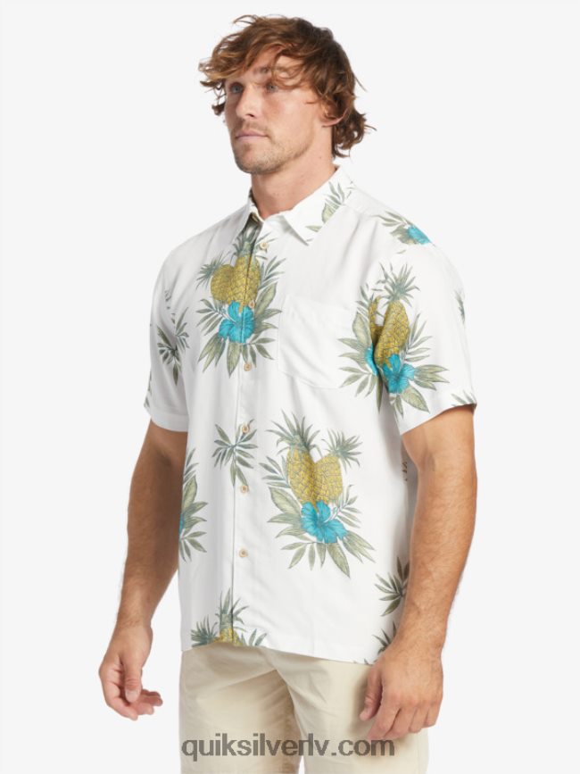 vīriešiem Quiksilver ūdensvīra lauka darba krekls ar īsām piedurknēm antīks balts lauka darbs 88064R450