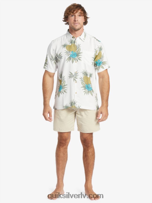 vīriešiem Quiksilver ūdensvīra lauka darba krekls ar īsām piedurknēm antīks balts lauka darbs 88064R450