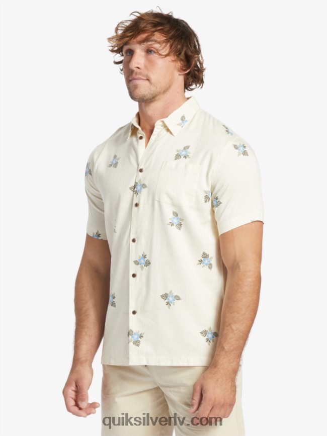 vīriešiem Quiksilver ūdensvīra mazo pedāļu krekls ar īsām piedurknēm antīki balti mazie pedāļi 88064R425