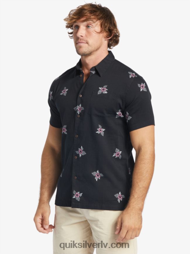 vīriešiem Quiksilver ūdensvīra mazo pedāļu krekls ar īsām piedurknēm melni mazie pedāļi 88064R424