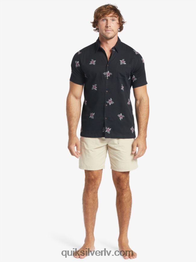vīriešiem Quiksilver ūdensvīra mazo pedāļu krekls ar īsām piedurknēm melni mazie pedāļi 88064R424