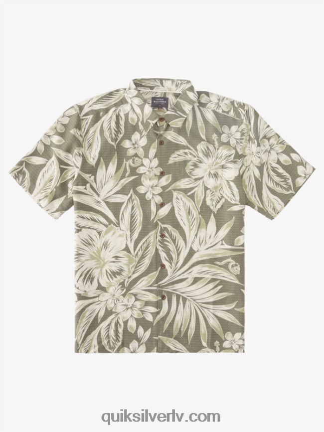 vīriešiem Quiksilver Ūdensvīra vēlo brokastu laika krekls ar īsām piedurknēm putekļainās olīvu brokastu dienas 88064R1334