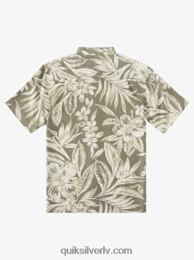 vīriešiem Quiksilver Ūdensvīra vēlo brokastu laika krekls ar īsām piedurknēm putekļainās olīvu brokastu dienas 88064R1334