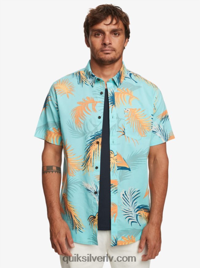 vīriešiem Quiksilver tropu glitch krekls ar īsām piedurknēm eņģeļa zila tropu kļūme 88064R552