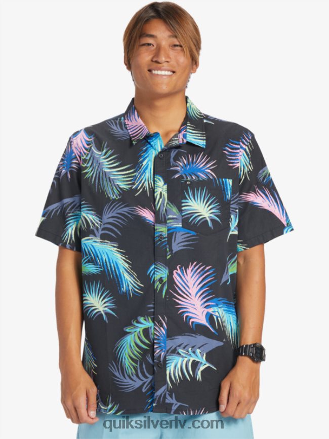 vīriešiem Quiksilver tropu glitch krekls ar īsām piedurknēm melns tropu kļūme 88064R551