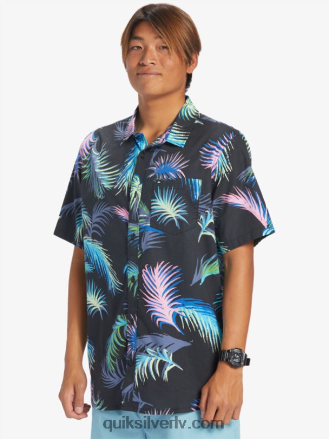 vīriešiem Quiksilver tropu glitch krekls ar īsām piedurknēm melns tropu kļūme 88064R551