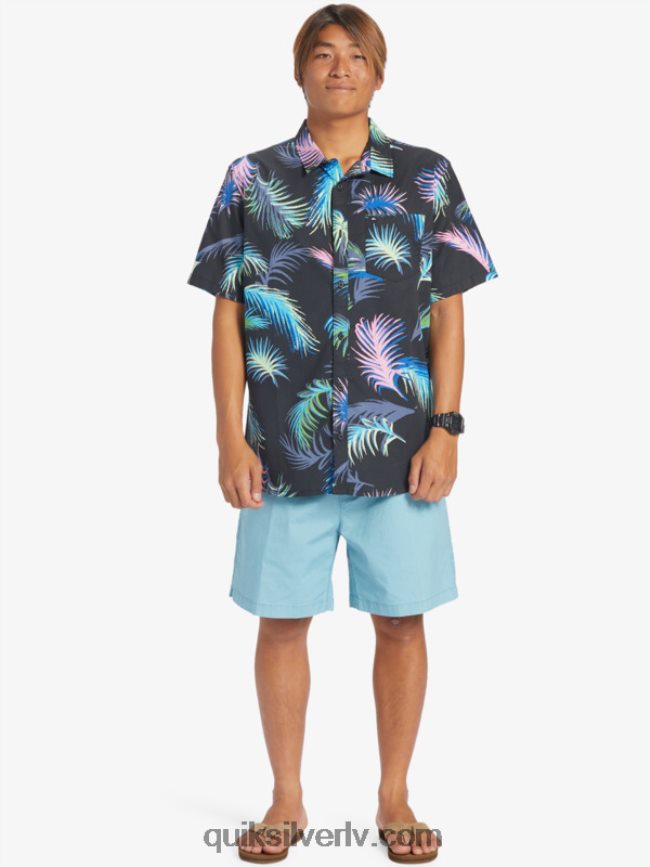 vīriešiem Quiksilver tropu glitch krekls ar īsām piedurknēm melns tropu kļūme 88064R551