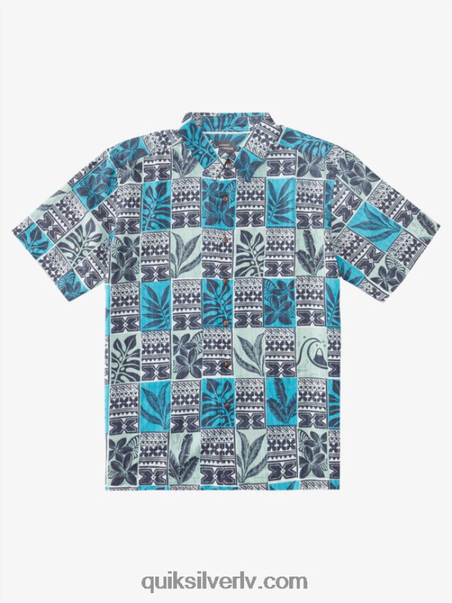 vīriešiem Quiksilver waterman leaf boxes havajiešu krekls zilas tirkīza lapu kastes 88064R915